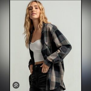 RSQ Womens Muted Hunter Sage Oversize Flannel Plaid Shirt size M